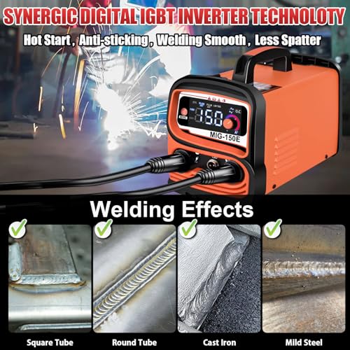 GNI Flux Core MIG Welder/Stick Welder/Lift TIG 3 IN 1 Welding Machine, Synergy 150A MIG Welder 110V, IGBT Inverter Welder Machine with Large LED Display, MINI Portable Gasless MIG Welder - Image 3