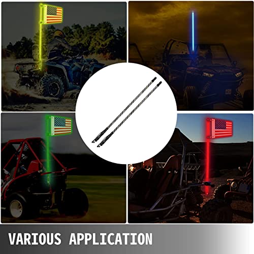 Bestauto 2Pc 3Ft Led Whip Lights Rgb Color Lighted Whips For Utv Atv 20 Colors,5 Levels,23 Modes,10 Speed Options,Weatherproof,Off-Road Whip Rf Wireless Remote For Utv Atv Polaris Accessories Rzr #TOP6