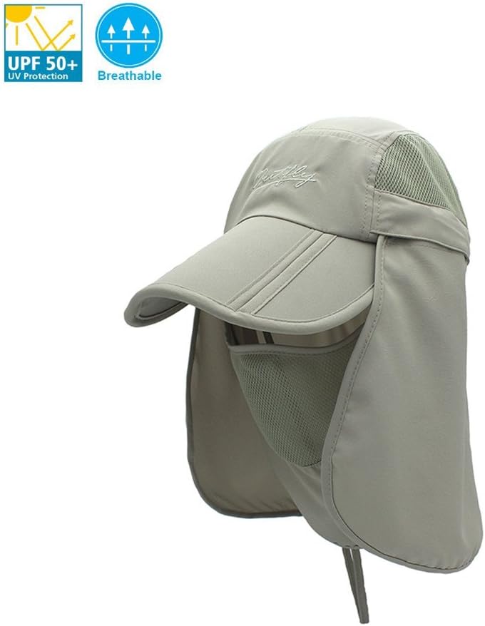 UNIQME Sun Cap Fishing Hat For Men Women, UPF 50+ Protection Quick-drying With Removable Neck Flap & Face Cover Mask, Sun Hat for Gardening, Hiking, Camping, Boating, Outdoor Sports โฆ