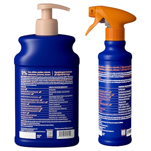 DOUXO® Skin & Coat SPA – Ultra-Safe Combo for Dogs, Shed Control Shampoo (16 fl oz, Cleanses & Reduces Shedding) + Detangling Spray (10 fl oz, Safely Detangles)