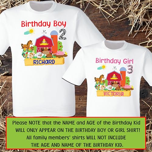 Farm Birthday T-Shirts Farm Family Shirts Animals Birthday party Matching Family Cow Tractor Chicken Pig Dog Farm Birthday Shirts Custom Personalized2