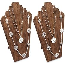 Ikee Design 2 Pcs Lightweight Wooden Necklace Display Bust Easel Jewelry Display for Shows, Necklace Stand, Brown Color, 8.3 W x 4.3 D x 13 H in