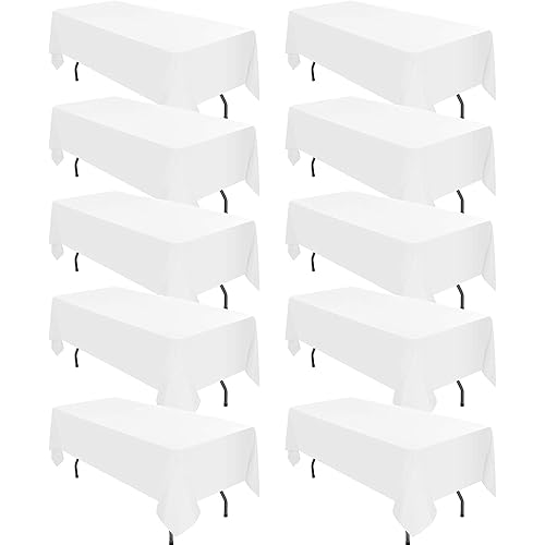 10 Pack White Tablecloths for 8ft Rectangle Tables 60 x 126 Inch - Polyester Table Cover Stain and Wrinkle Resistant Washable Fabric Table Clothes for Wedding Party Banquet Reception Restaurant