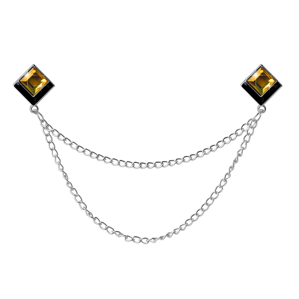 Gem Brooch Pins Hanging Chain Lapel Pin for Men Suits Shirt Collar Brooch Square Crystal Brooch Pin Rhinestone Lapel Pins for Men Tassel Chain Brooch Collar Pins Business Suit Shirt Accessories
