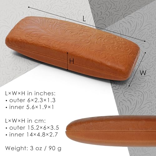 Image of Women's Hard Eyeglass Shell Case with Floral Embossing - Premium PU Leather Glasses Hard Shell Red Purple Black Brown