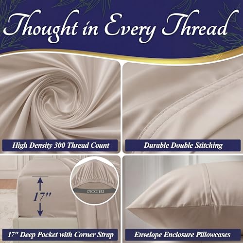 Image of DECOLURE 100% Viscose Derived from Bamboo Sheets Twin Size - Luxury 3 Pc Naturally Cooling Sheets, Ultra Soft Bed Set - Deep 17 inch Pockets, Durable Double Stitching, Oeko Tex Standard (Taupe)