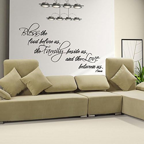 DigTour WallArt Bless The Food Before Us Bible Verse Wall Decal Arte Religioso Comedor Decoración Grande, Negro