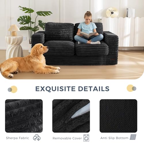 MAXYOYO Bean Bag Chair, Two-seat Bean Bag Sofa with Pillows and Armrests for Adults, Upholstered Loveseat Floor Sofa Couch Fluffy Chair Bean Bag Couch for Bedroom Living Room, Black - Image 5