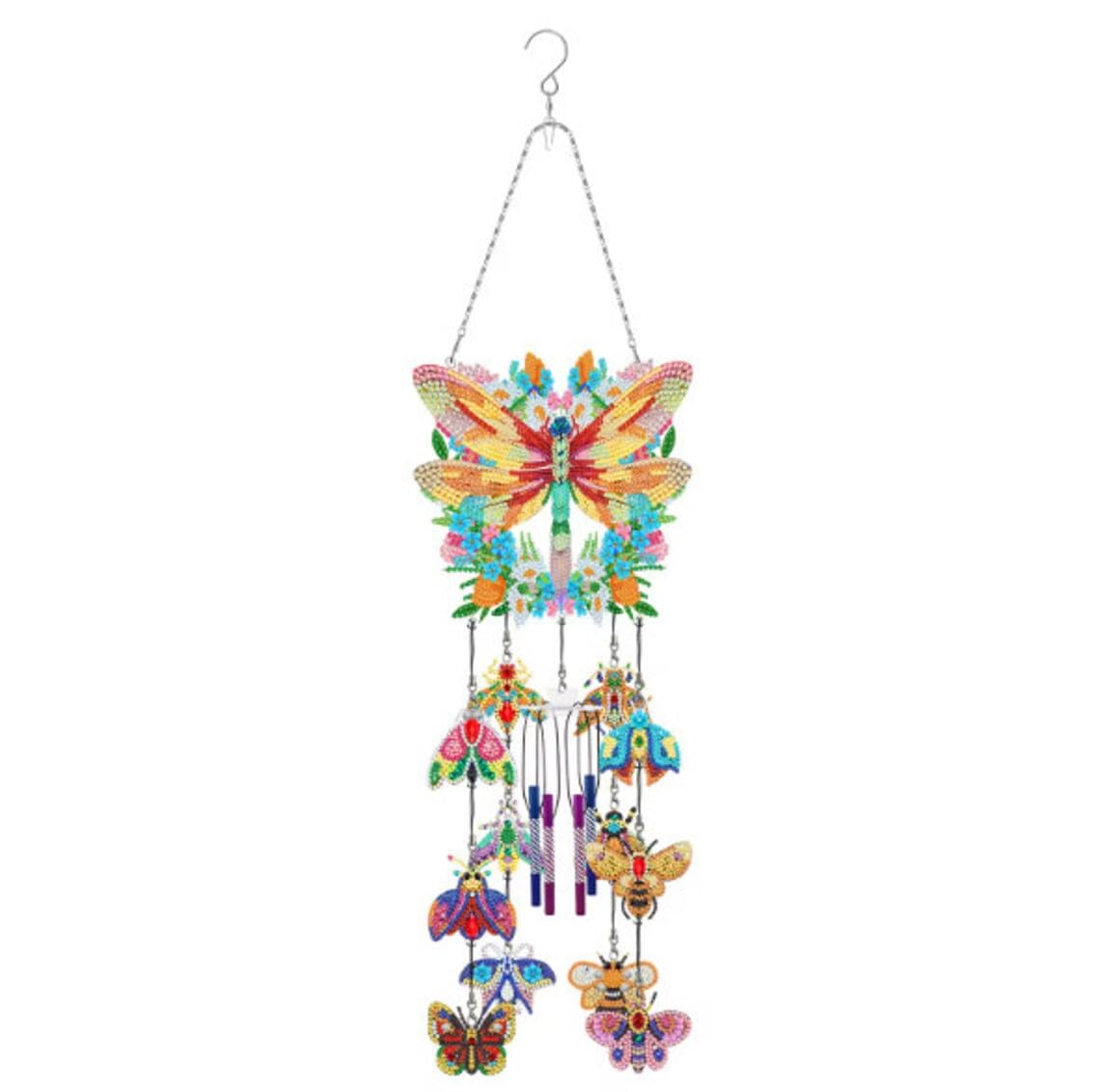 Syntego 5D DIY Dragonfly Wall Art Insect Hanging Wind Chime Diamond Painting Kit 79x19cm Crystal Rhinestone Acrylic Decoration for Wall Window, Table Top Decor Gift for All Occasions