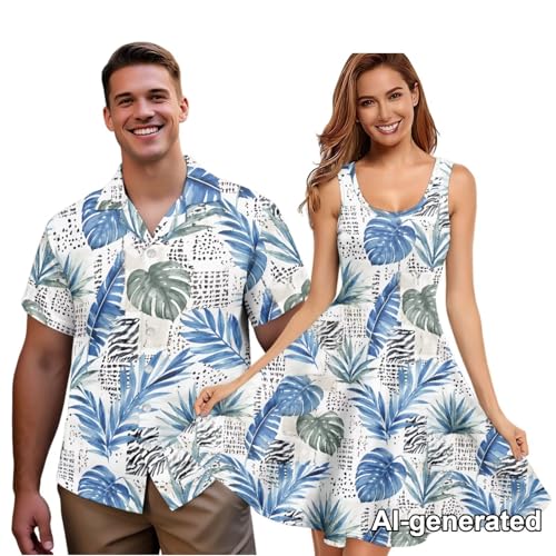 Image of Hawaii Matching Couple Outfits Husband and Wife Clothing Fashionable Mens Casual Shirts Hawaii Dress with Soft Fabric