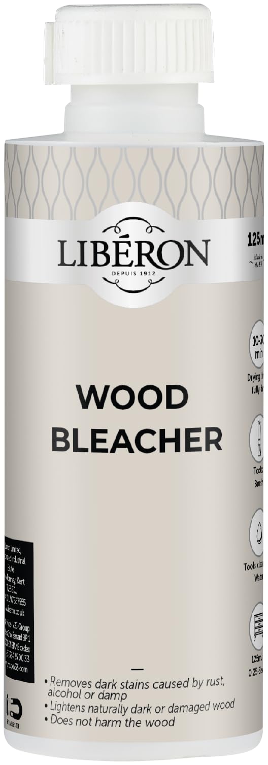 Wood Bleacher - Removes Dark Stains - Lightens Naturally Dark Wood - Bleaches Without Harming - Prepares Surface for Finishing - 125ml