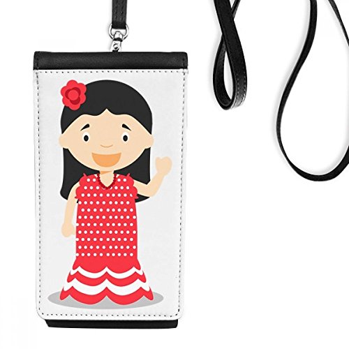 Porte-monnaie cadeau étui smartphone suspendu en similicuir noir avec motif Espagne