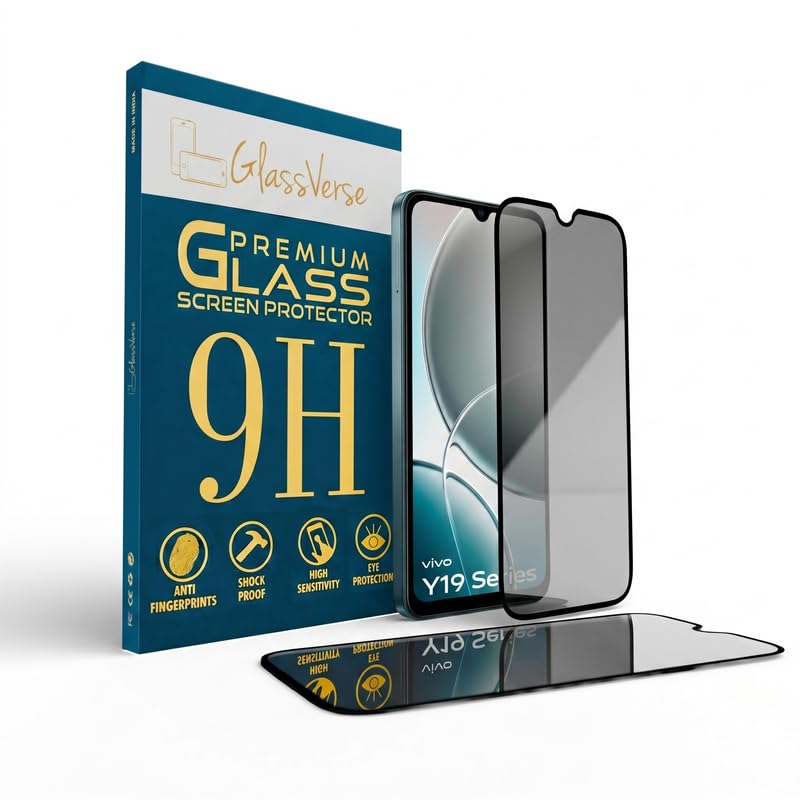 Image of GlassVerse Privacy Tempered Glass for Vivo Y19e | Anti Spy Screen Protector, 9H Hardness, Edge to Edge, Case Friendly, Hassle-less Installation Kit Included. (Pack of 1)