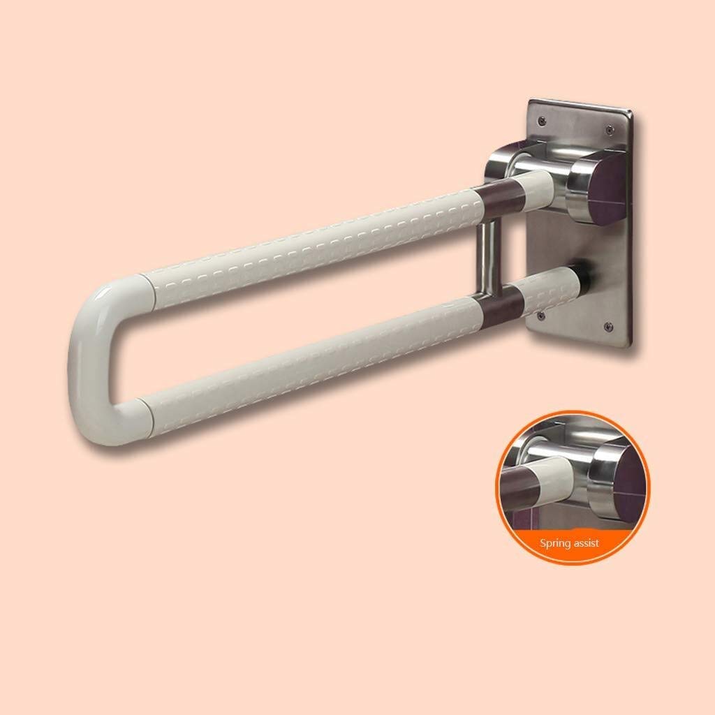 Barras de agarre con soporte de seguridad, barra de acero inoxidable, sin barreras, plegable, antideslizante, anticaídas, para personas mayores con discapacidad (blanco, 60 cm)