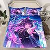 Erosebridal Kids Anime Girl Twin Size Bedding Set, Japanese Anime Bed Sheets, Cartoon Girl Fitted Sheet for Boys Teens Bedroom Decor, Kawaii Japanese Animation Bed Set with 1 Pillow Case