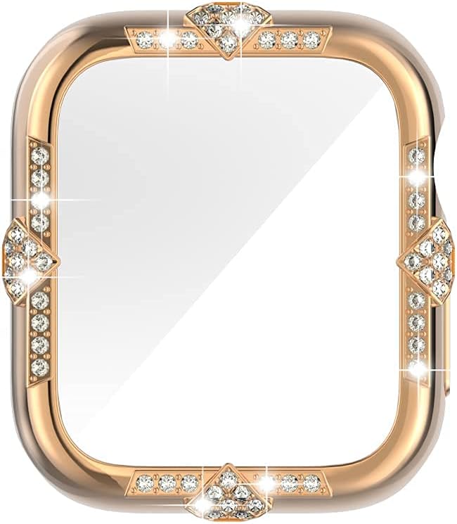 Hard Case Compatible with Apple Watch Case Series SE 6/5/4 44mm Rhinestones with Built-in Glass Screen Protector Diamond iWatch Face Cover Smart Watch Case for Women Girl, 44mm Rose Gold - Image 2
