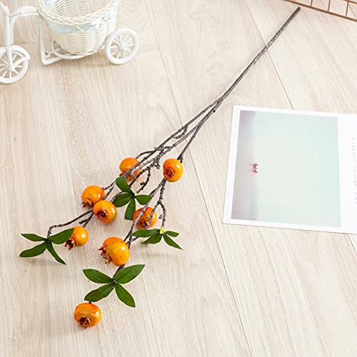 ZYWUOY 9 têtes de branche de grenade avec feuilles - Fleurs artificielles rouges - Décoration de jardin - Jaune Cover