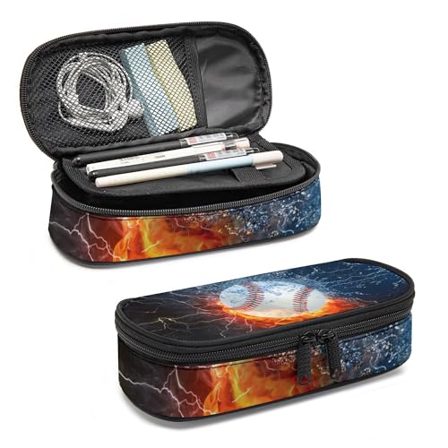 Image of Baseball Pencil Case, Large Capacity Pen Pencil Case for Boys Girls Teen, Kids 3 Compartments Multifunction Pencil Box with Zipper Organizer, Pencil Pouch for School Students