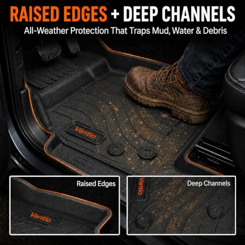Image of Floor Mats for Ram 1500 2025 2026 2027 Crew Cab Without Rear Under-Seat Storage Fit Bucket Seat (Not for Quad Cab&Bench Seats), All Weather TPE Custom Fit Floor Liners 1st & 2nd Row, Black