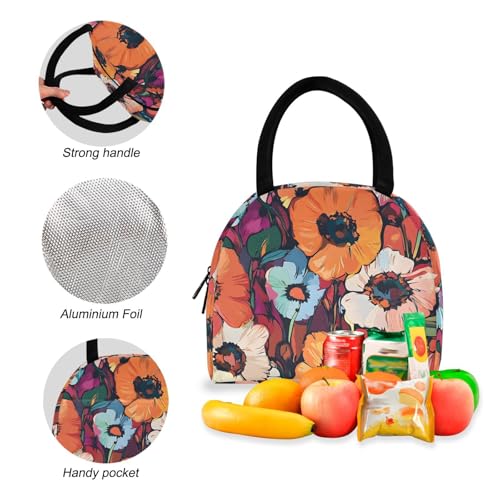 Backpack Lunch Bag Set Pastel Flowers Print, Big Storage Travel Backpacks with Insulated Lunch Box for Office Hiking Picnic4