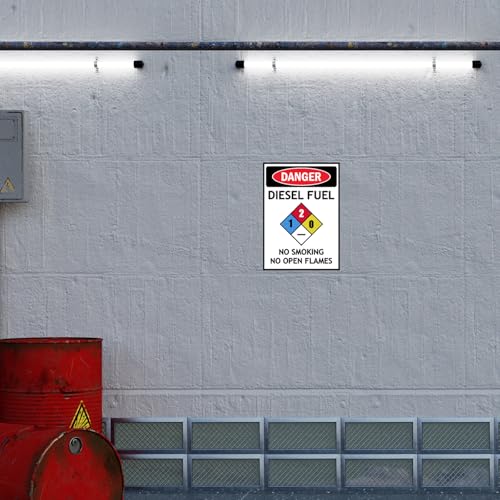 Image of CVANU Danger DIESEL FUEL No Smoking No Open Flames Warning Safety Self-Adhesive Waterproof PVC Vinyl Sign Sticker Size (11.7inchX8.3inch) Pack of 10