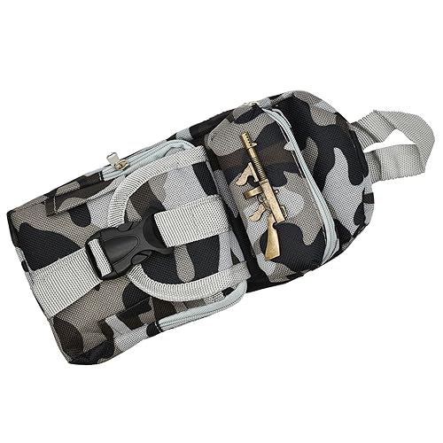 Estojo camuflado de grande capacidade para canetas, 3 compartimentos, bolsa para lápis, caixa de papelaria, organizador de armazenamento, padrão grande, cinza