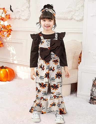 Queenstyle Toddler Baby Girl Clothes Long Sleeve Ruffle Solid Color Tops + Cute Flare Pants with Headband Fall Winter Outfits3
