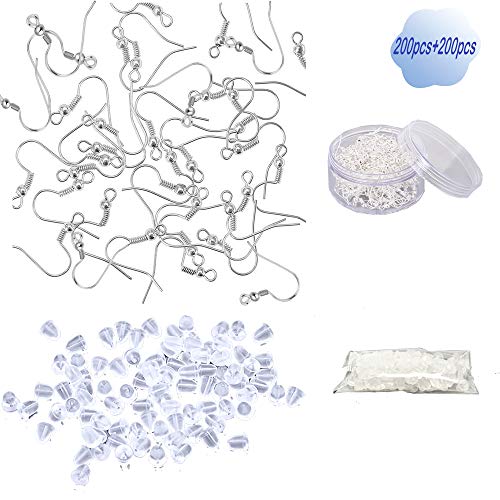 200PCS Hypoallergenic Bead & Spring Surgical Stainless Steel Earring Hooks With 200pcs Earring