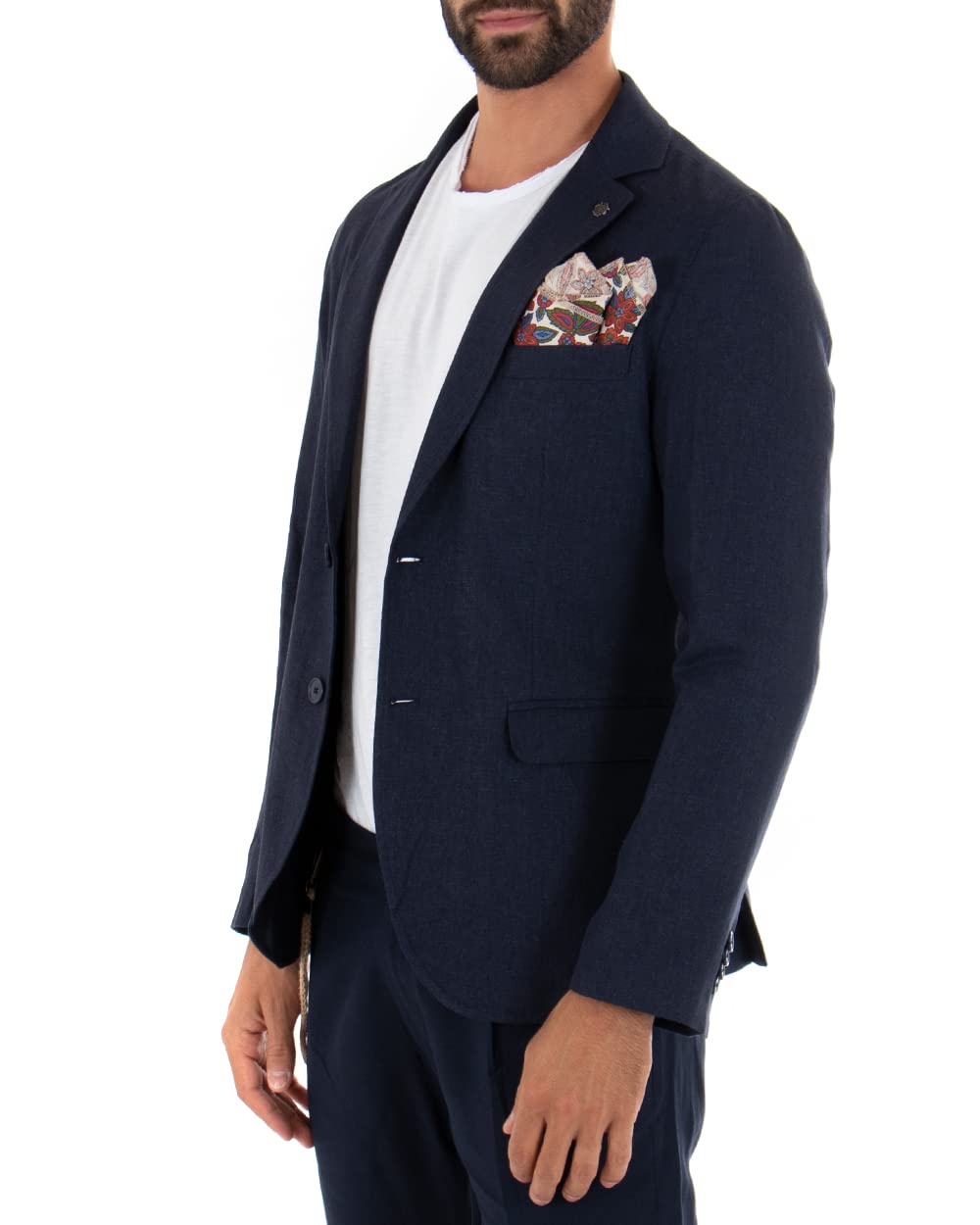 Abito Uomo Outfit Completo Giacca Pantalone Leggero Elegante Doppiopetto Pantalone Bottone Allungato