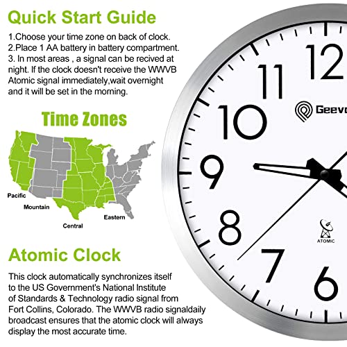 Geevon Atomic Wall Clock, 12" Analog Digital Wall Clocks Battery Operated For Living Room/Kitchen/Bedroom/Office/School–Sets Automatically #TOP4