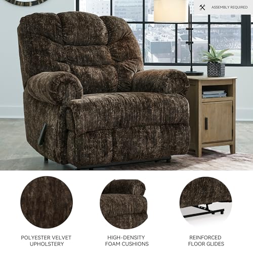 Image of Signature Design by Ashley Movie Man Classic Tufted Velvet Manual Zero Wall Recliner, Dark Brown