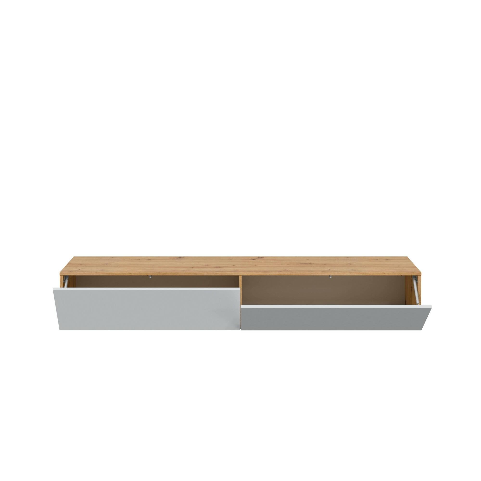 Dmora - Mobile porta TV Vincennes, Porta TV a 2 ante, Mobile sospeso soggiorno, 180x35h28 cm, Rovere Nodi e Bianco