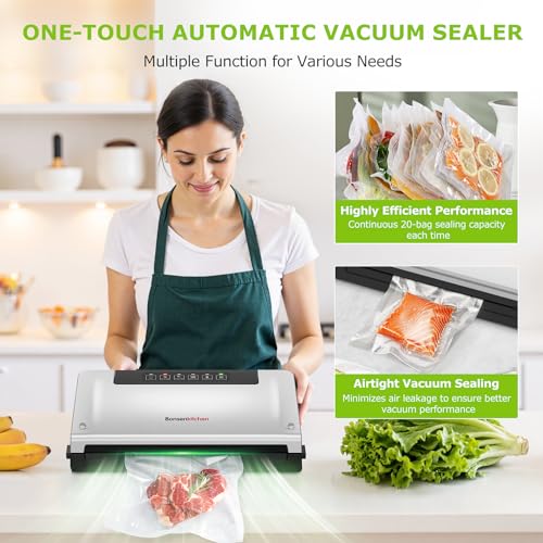 Image of Bonsenkitchen Vacuum Sealer Machine, Built-in Cutter | Bag Storage, Multifunctional Food Sealer for Sous Vide & Meal Prep, 1 Roll Bag & 5 Pre-Cut Bags, Silver