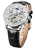 OLEVS Men Skeleton Watch Automatic Luxury Mechanical Wrist Watches Black Leather White Face Dress...