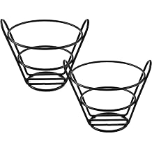 2Pcs Wire Metal French Fries Stand Rack Holder Chips Snack Fried Chicken Cone Basket for Kitchen Bar Restaurant Party Supplies, Black