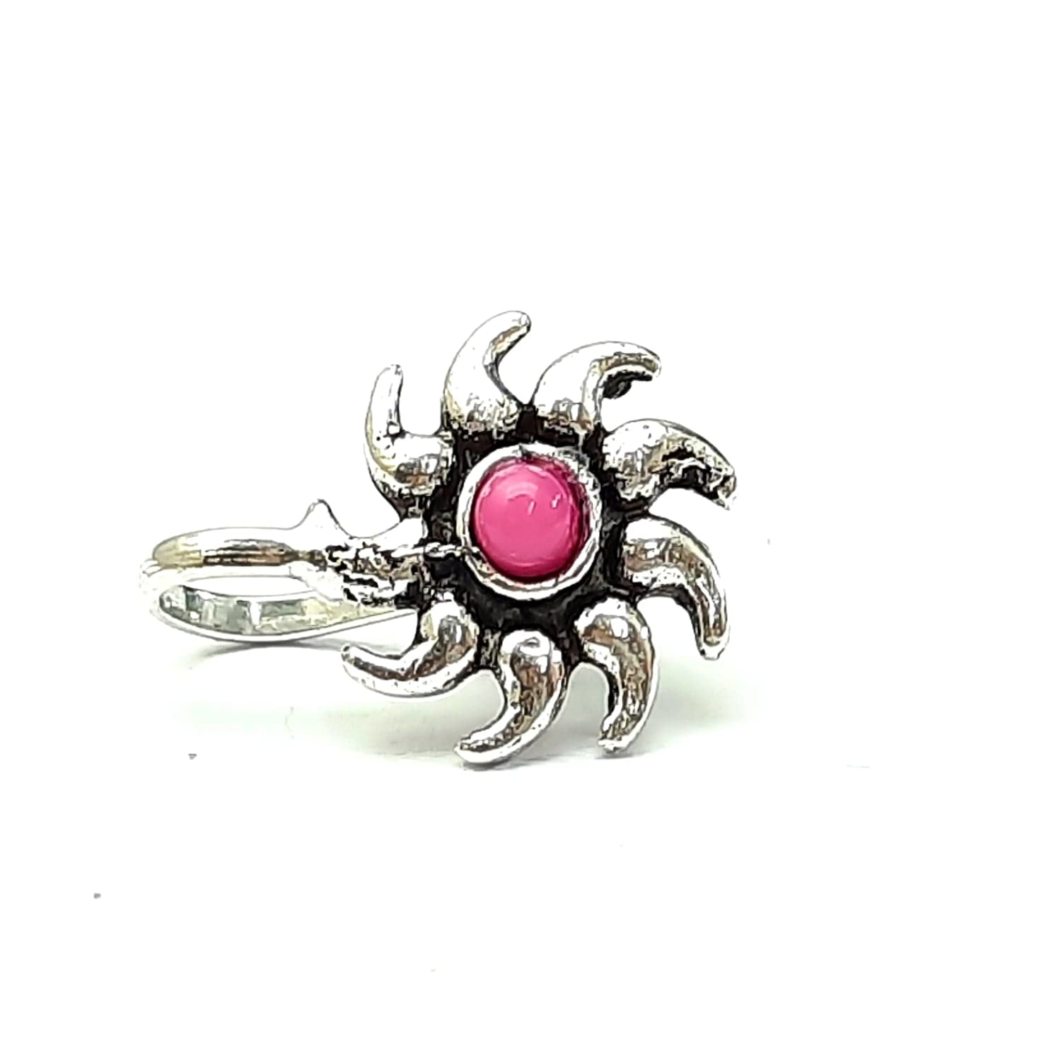 Oxidized Silver Plated Brass Nose Ring | Spiral Design Without Piercing Nose Studs | Clip On Nose Pins For Women & Girls | 1 Nose Pin (Pink)-image-13