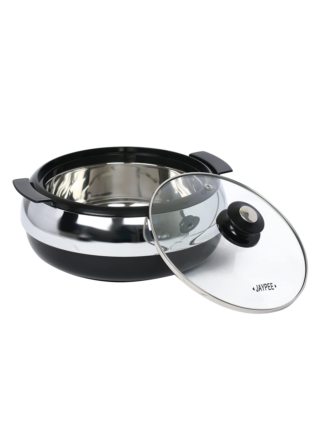 Jaypee Glasserol Serving Casserole Set of 3 Inner Stainless Steel Toughened Glass Lid PUF Insulated Hot Box |Roti Box| Easy to carry | Food Grade | Stackable | 800,1200,1700 ml, Black 4 514YF2bjVGL. SL1440