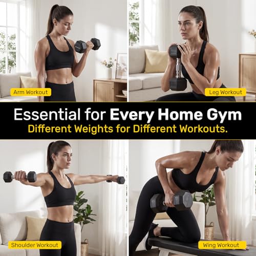 Image of The Cube Club Rubber Encased Hex Dumbbell 5kg Pair (2.5kg Each) | Rubber Coated Anti-Slip Hex Dumbbells for Home Workout, Strength Training & Fitness Exercises for Men & Women