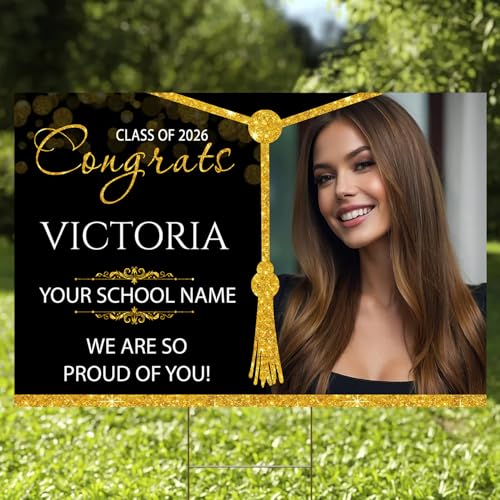 Personalized Graduation Yard Sign 2026 – Custom Outdoor Sign with Photo or Name – Class of 2026 Congrats Sign for High School or College Seniors (Design 14)