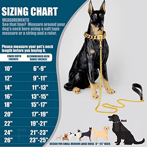 Image of Gold Dog Chain Collar 19mm Metal Chain Collar with Secure Buckle 18K Gold Cuban Link Dog Collar Heavy Duty for Medium Large Dogs.(16 inch)