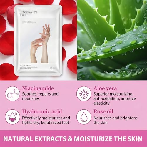 5Packs Hand Mask with Niacinamide, Deep Hydration Hand Mask Gloves for Dry Cracked Hands, Moisturizing Hand Moisturiser Gloves with Shea Butter & Vitamin E, Skin Care Gifts for Women & Men - Image 4