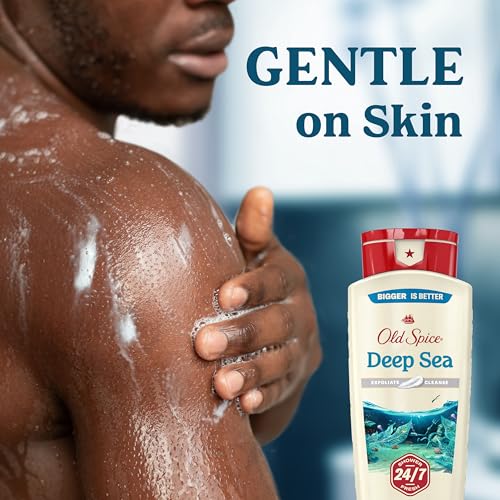Old Spice Cleansing Body Wash for Men, 24/7 Shower Fresh with Lasting Scent, Exfoliate & Cleanse, Gentle on Skin, Vitamin B3, Deep Sea with Ocean Waves + Kelp Scent, 18 oz (Pack of 4)