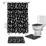 ZGDPBYF 4-Piece Bathroom Set Stars Black Witch Skull Moon Divination Gothic Shower Curtain Rug Set N