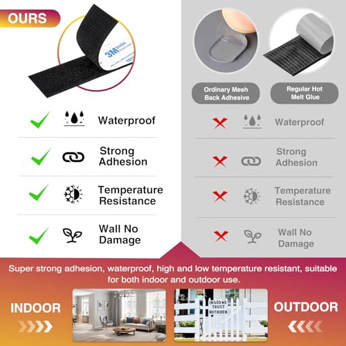 Image of Hook and Loop Strips with Adhesive 1x5IN 20Pairs /40Strips, Black Strong Sticky Back Fastener, Heavy Duty Double-Sided Adhesive Hanging Strips for Home Office School