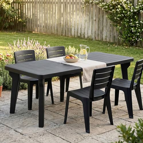 Dmora - Table d'extérieur Mercurio, Etagère rectangulaire, Table de Jardin ou de Bar Extensible, 100% Made in Italy, 160-220x90h74 cm, Anthracite