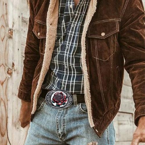 Image of Antique Rose Belt Buckles for Women Men Western Cowboy Cowgirl Floral Belt Buckle Christmas Halloween Gifts
