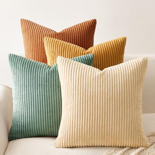 Topfinel Housse Coussin Canape 40x40 en Velours Côtelé Bleu-Orang...