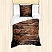 ABAKUHAUS Schokolade Bettbezug Set für Einzelbetten, Raue Dunkle Holz, Milbensicher Allergiker geeignet mit Kissenbezug, 135 cm x 200 cm - 80 x 80 cm, Braun Dunkelbraun
