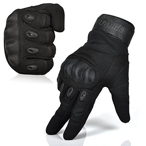 Fuyuanda Tactical Gloves Men`s Outdoor Full Finger Hard Knuckle Motorcycle Glove for Military Army Sporting Shooting Paintball Hunting Driving Riding Cycling Airsoft (Black, M)