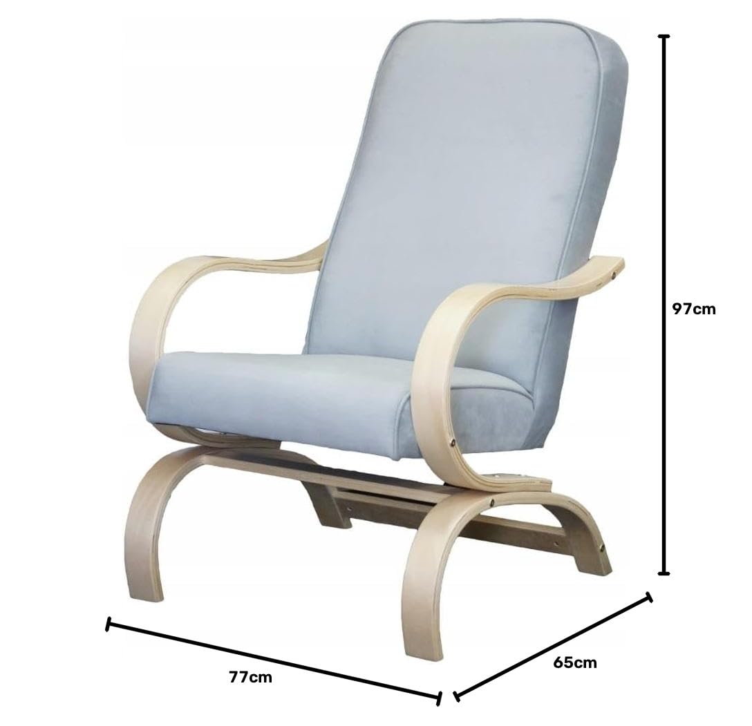 LIKMA Davo Fauteuil Scandinave Gris en Velours pour Salon avec Accoudoirs Fauteuil Relax Design Finlandais 65 x 97 x 77 cm